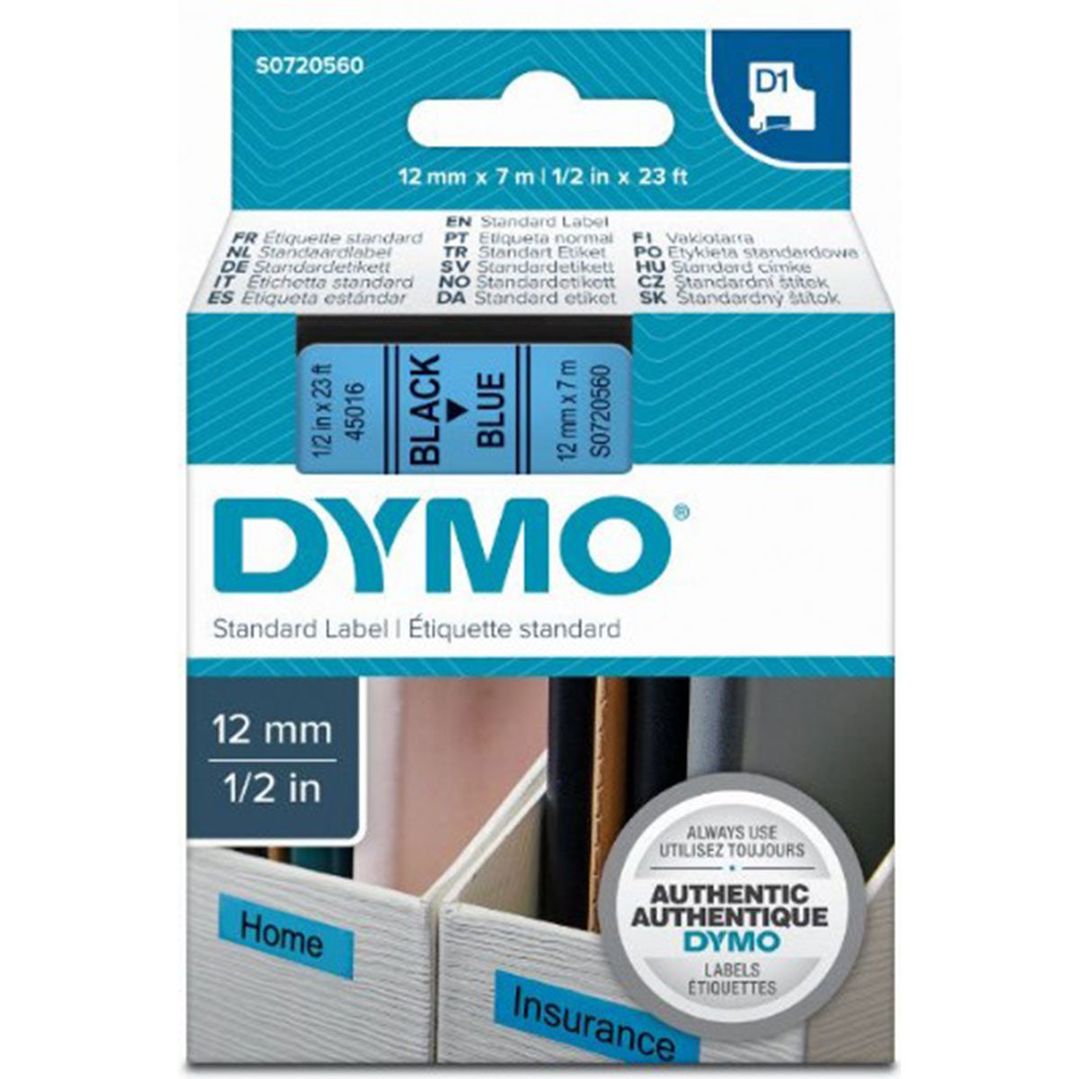 סרט-dx45016-שחור-על-רקע-כחול-dymo