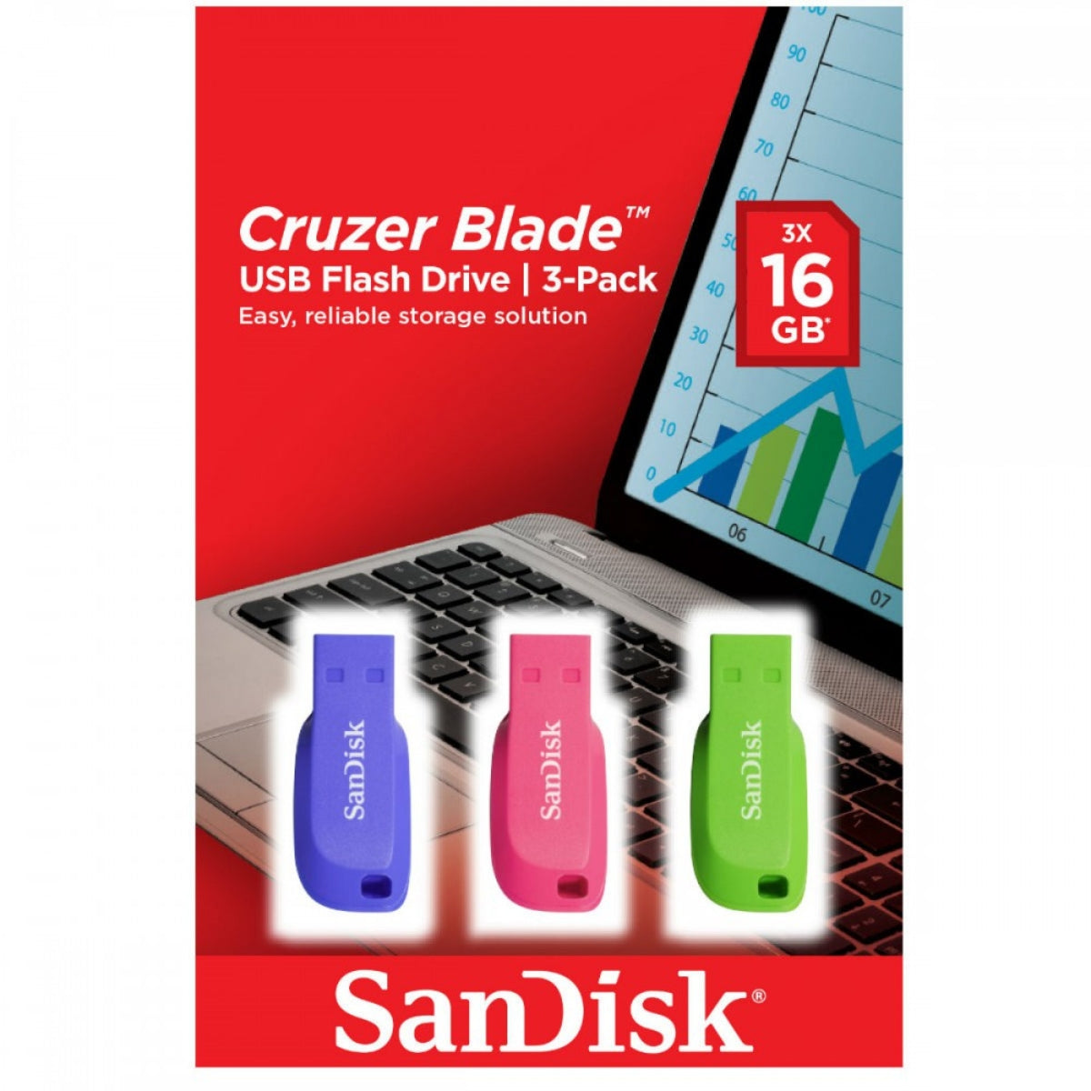 התקן נייד מארז שלישיה SanDisk Cruzer Blade USB Z50 16GB