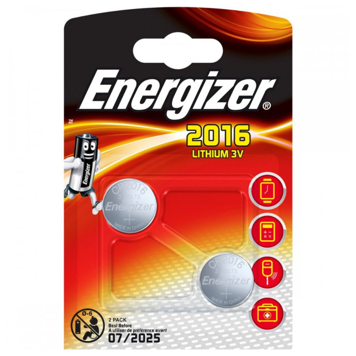 זוג סוללות כפתור ליתיום CR2016 3V Energizer