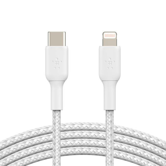 כבל קלוע 1 מטר לבן Belkin Lightning to USB-C