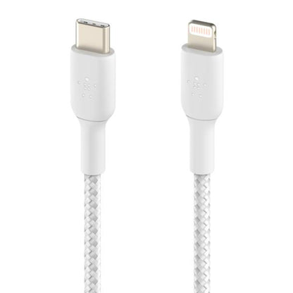 כבל קלוע 1 מטר לבן Belkin Lightning to USB-C