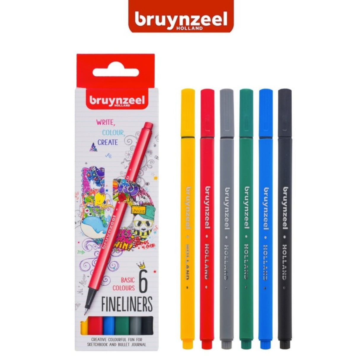 סט טושים 6 צבעי בסיס Bruynzeel Fineliner_1